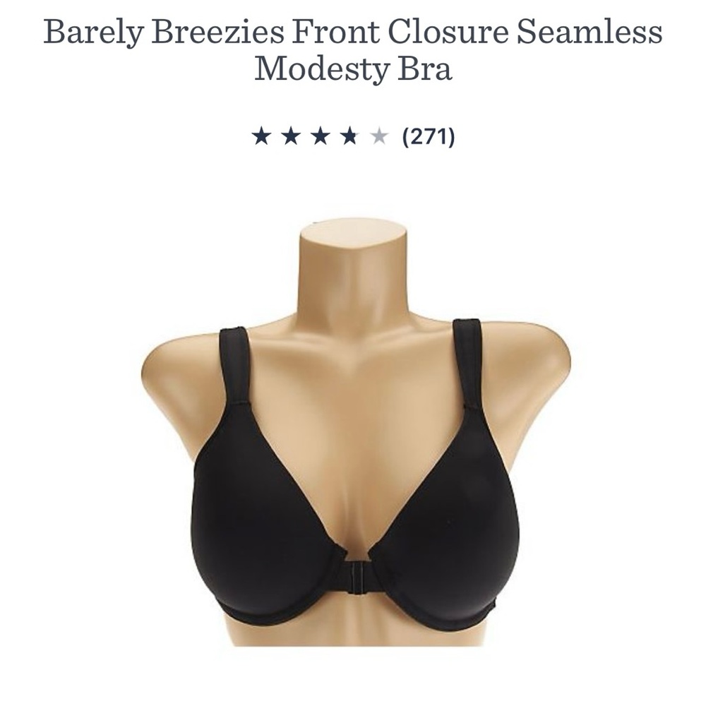 Barely Breezies Front Closure Seamless Modestly Bra - Black - 40D